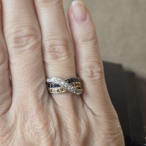 14k Gold Tri Colored Diamond Crossover Ring